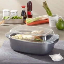 Produits populaires -Maison Cuisine 10838 1 2 Cocotte rectangulaire et couvercle revetement Dur comme la pierre 32 cm Mathon