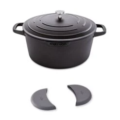 Lot Cocotte Légère Ronde En Fonte D'aluminium 28 Cm Et Deux Maniques En Silicone