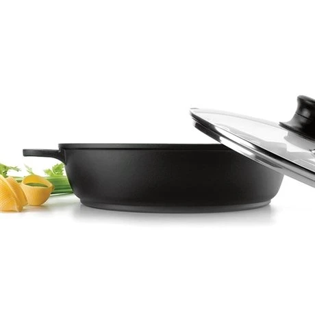 Faitout Fonte Avec Couvercle En Verre 36 Cm Noir 2 Faitout Fonte Avec Couvercle En Verre 36 Cm Noir – Image 2