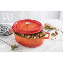 Cocotte En Fonte Orange Ovale 33 Cm 6 L 5 Cocotte En Fonte Orange Ovale 33 Cm 6 L -Maison Cuisine 213261 2 5 Cocotte en fonte orange ovale 33 cm 6 L Mathon