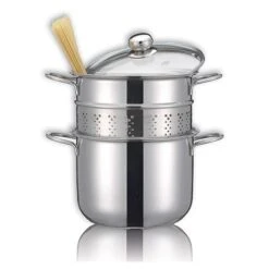 Cuiseur à Pâtes En Inox 18 10 Avec Couvercle En Verre 22 Cm 5 L