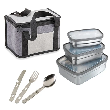 Kit Sac Isotherme, Set De Couverts Et 3 Lunch Box En Inox 1 Kit Sac Isotherme, Set De Couverts Et 3 Lunch Box En Inox