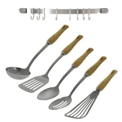 De Buyer Lot De 5 Ustensiles B Bois Et D’une Barre De Suspension Incurvée En Inox
