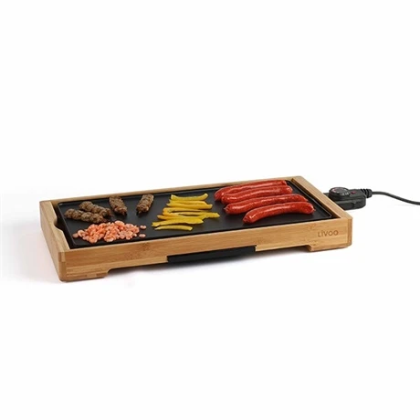 LIVOO Plancha Grill électrique En Aluminium Et Bambou 2200 W DOC202 1 LIVOO Plancha Grill électrique En Aluminium Et Bambou 2200 W DOC202